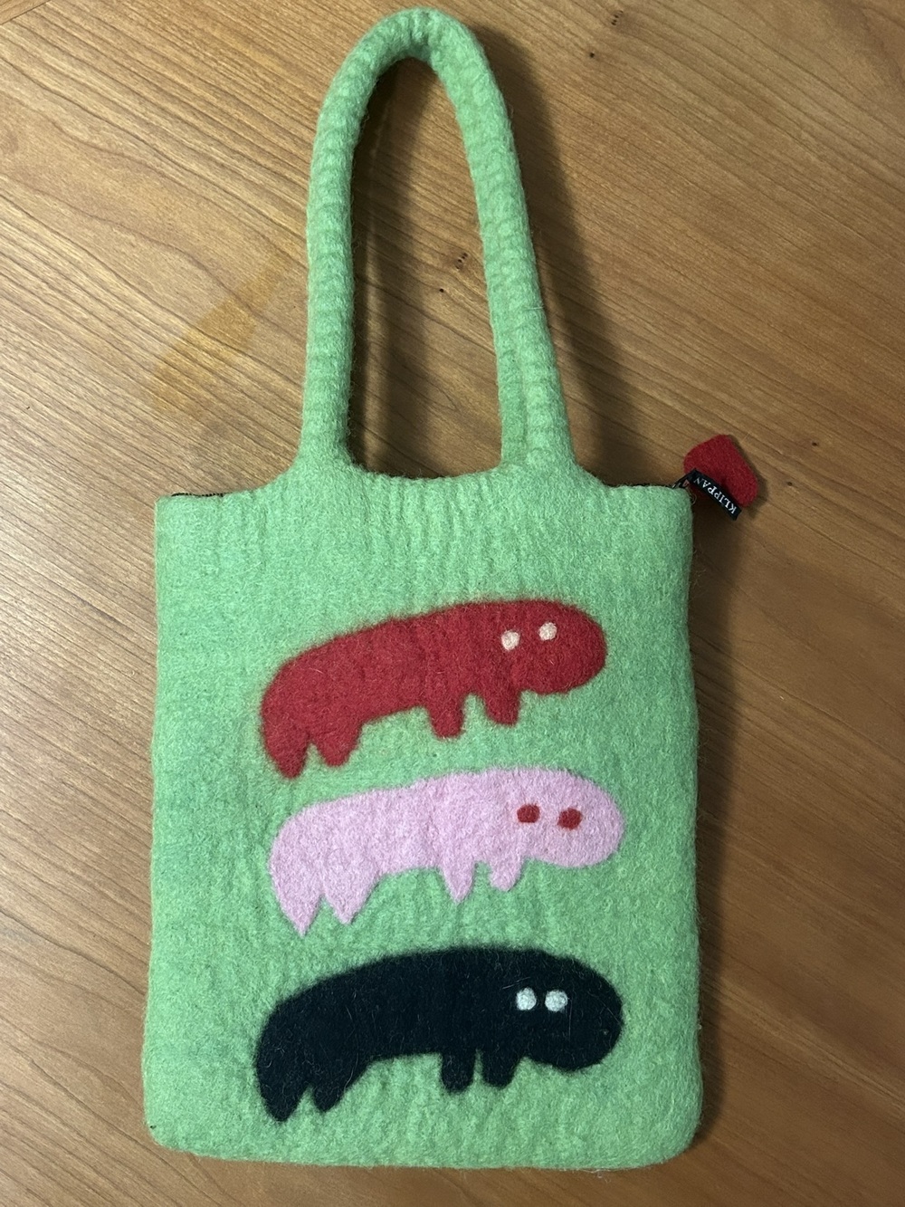 KLIPPAN YLLEFABRIK Sweden Hand-Felted 100% Wool Tote Bag  Crawling Creatures